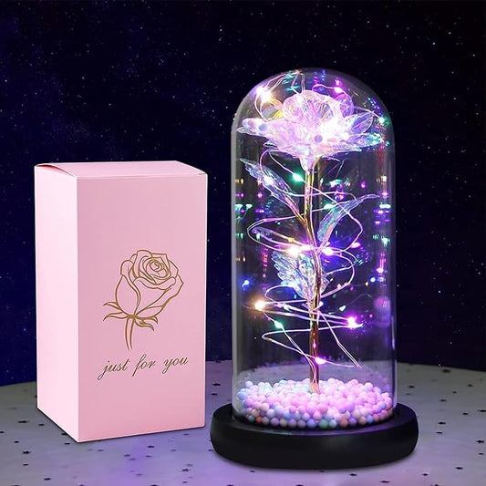 Urban Crystal Box Tulips LED Light • Galaxy Rose Gift
