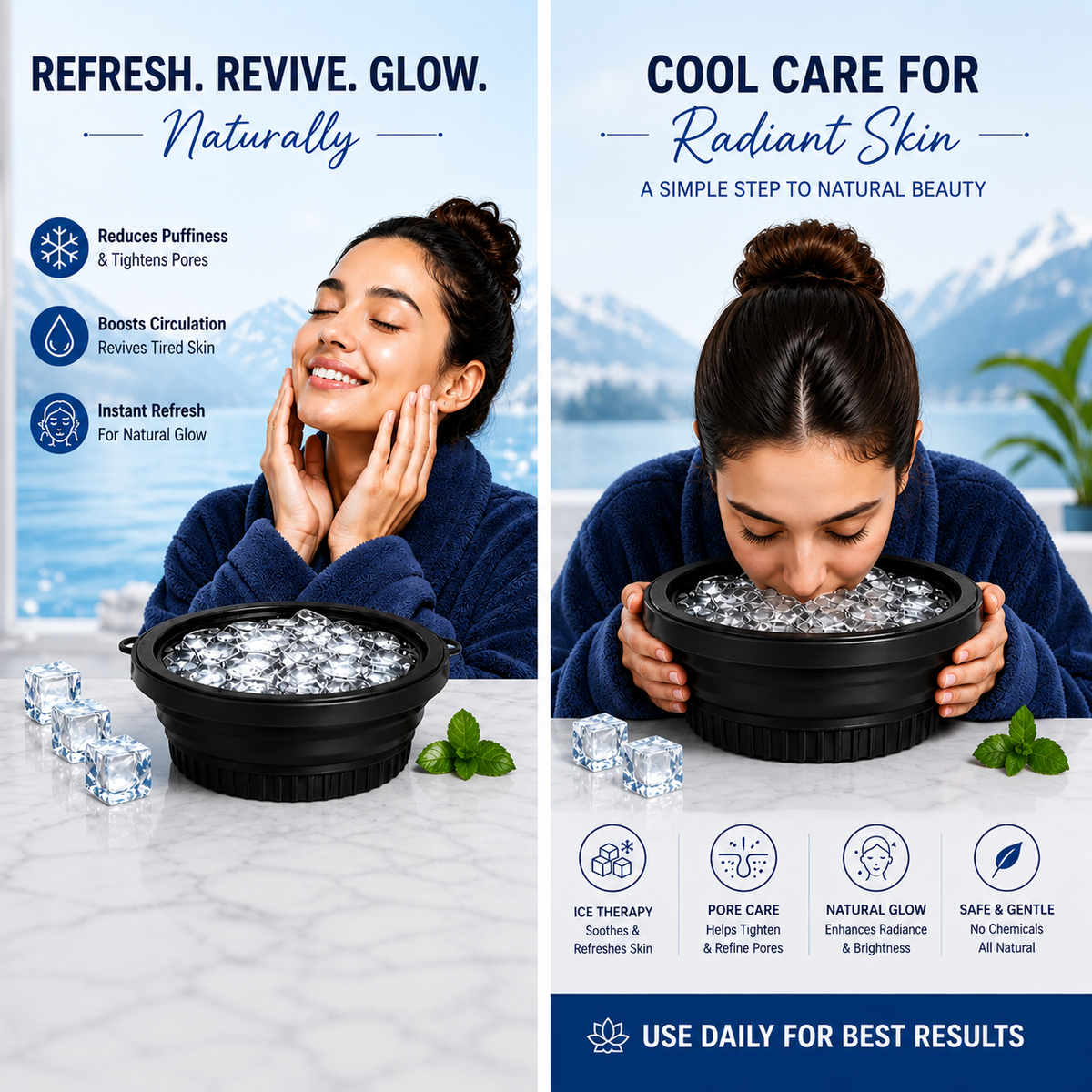 Urban Collapsible Silicone Ice Bowl | Foldable Face Wash Basin with Built-in Ice Tray