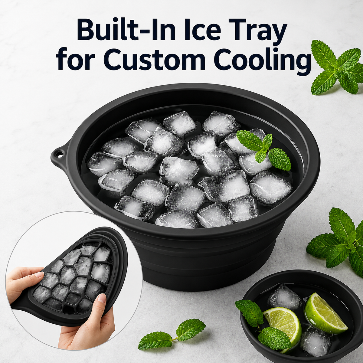 Urban Collapsible Silicone Ice Bowl | Foldable Face Wash Basin with Built-in Ice Tray